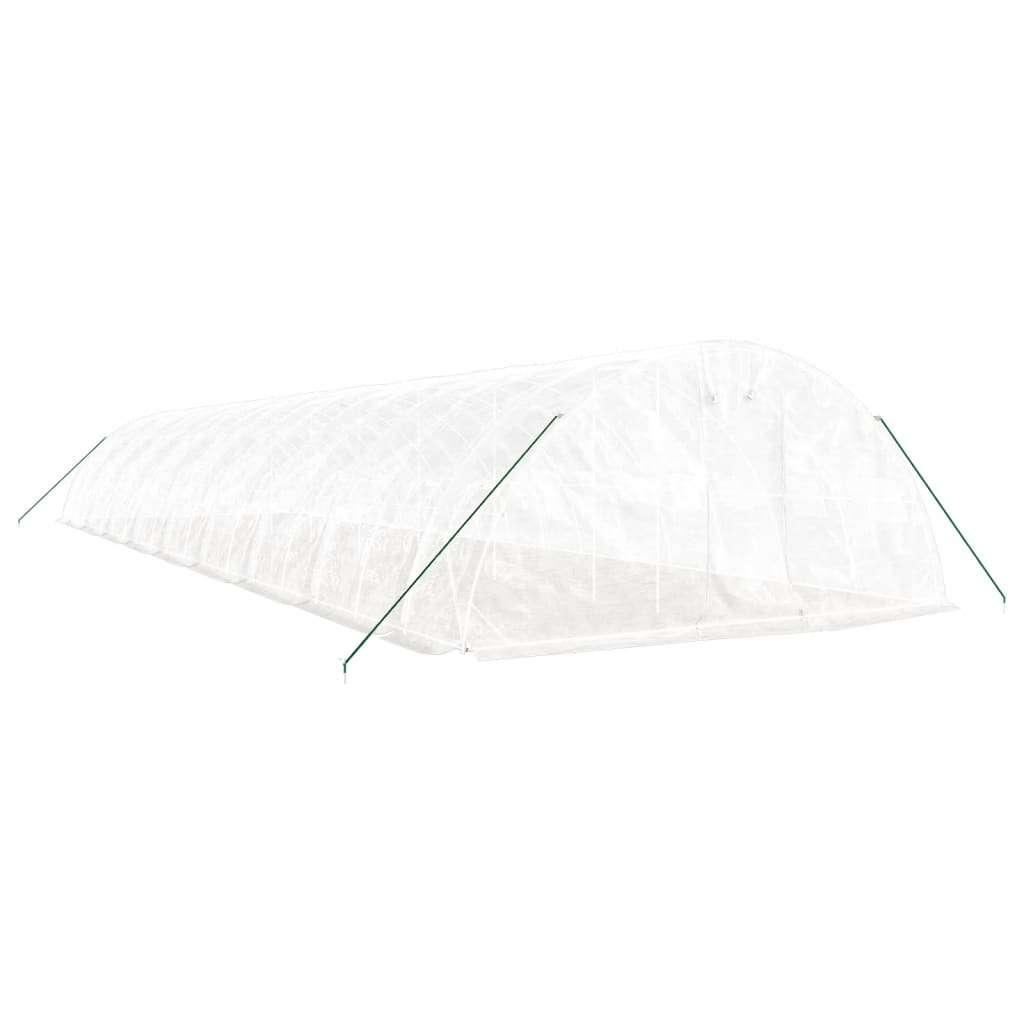 fehér acélvázas melegház 90 m² 18 x 5 x 2,3 m