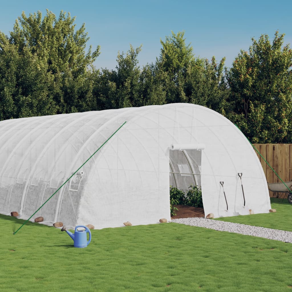 fehér acélvázas melegház 84 m² 14x6x2,85 m