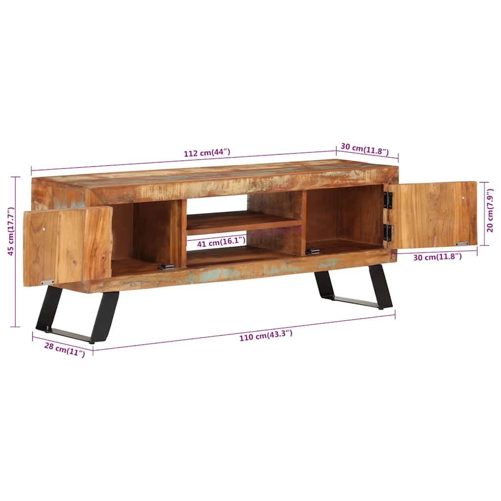 tömör újrahasznosított fa TV-szekrény 112 x 30 x 45 cm