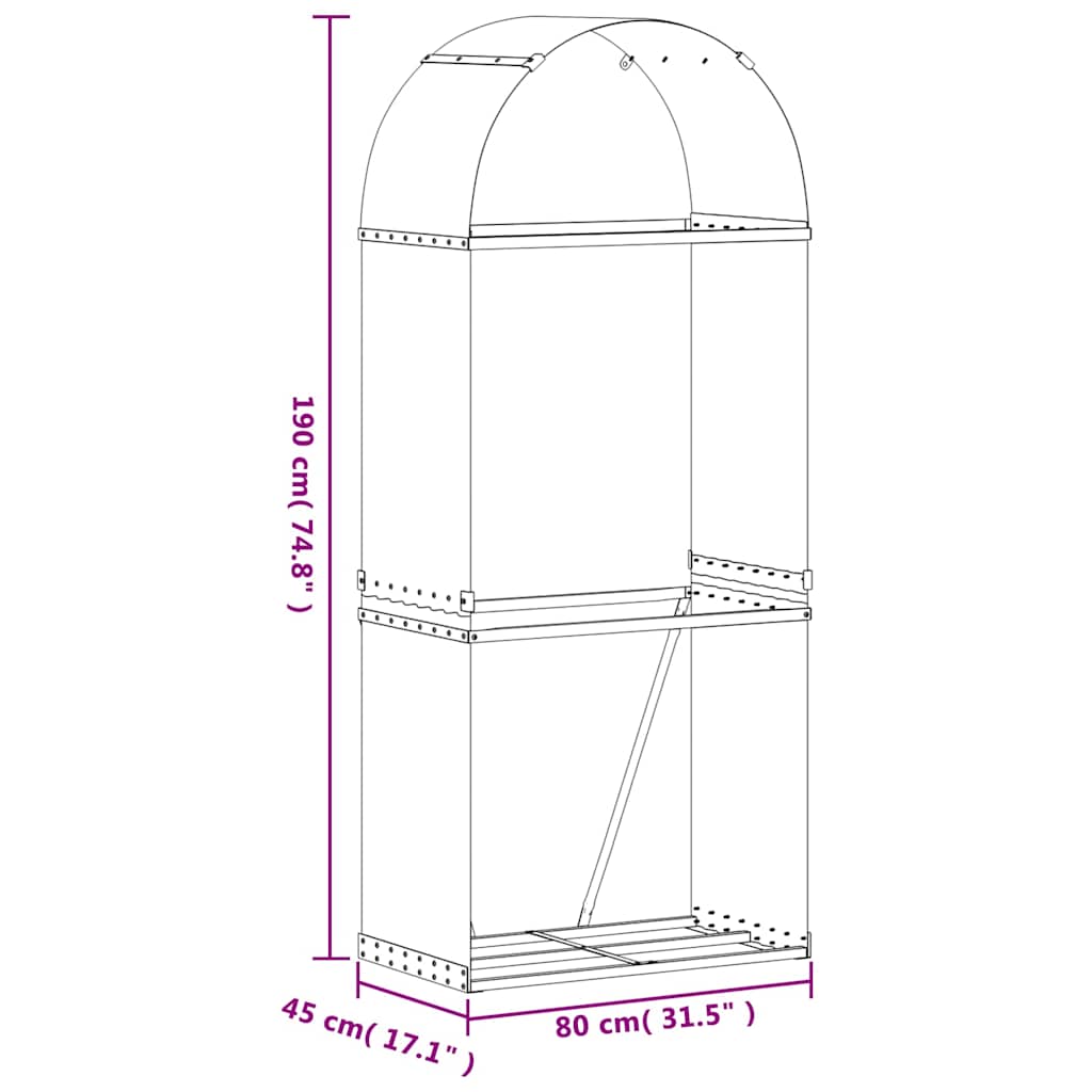 antracit színű horganyzott acél fatörzstartó 80 x 45 x 190 cm