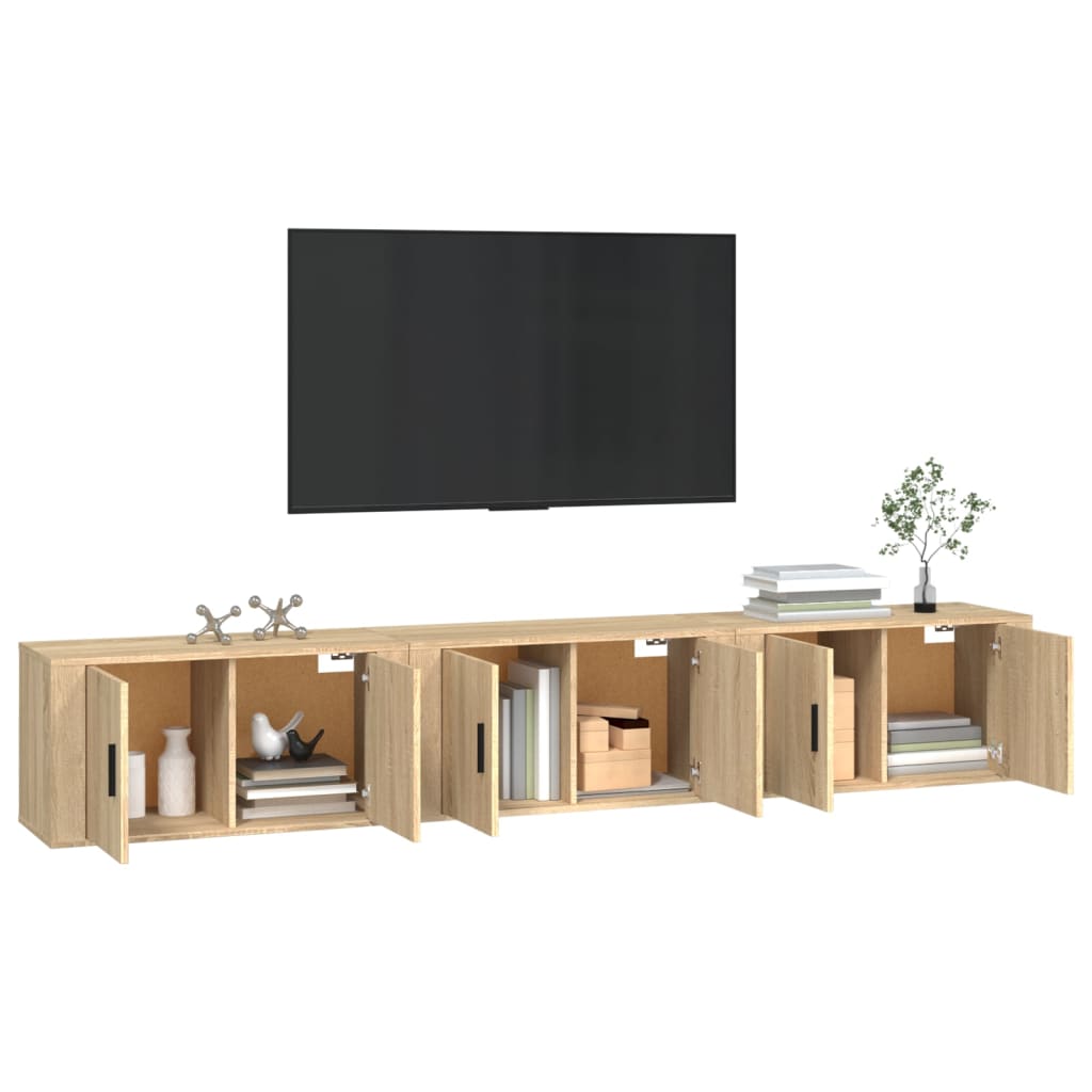 3 db sonoma tölgy színű fali TV-szekrény 80 x 34,5 x 40 cm