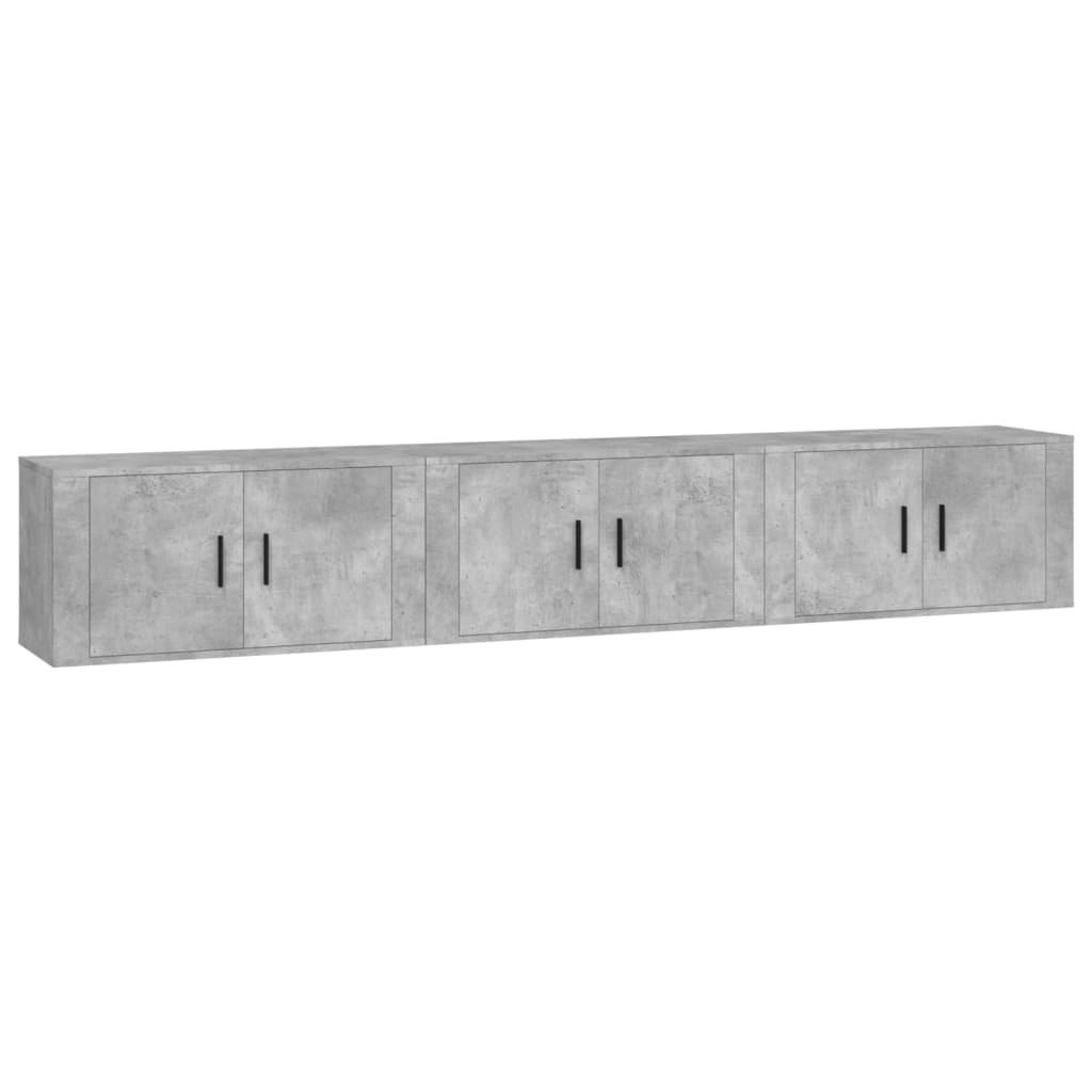 3 db betonszürke fali TV-szekrény 80 x 34,5 x 40 cm