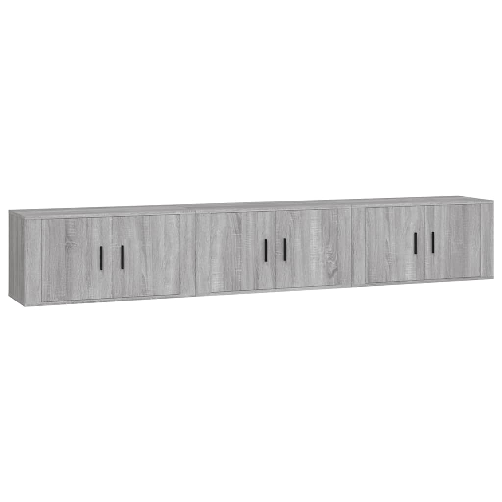 3 db szürke sonoma falra szerelhető TV-szekrény 80x34,5x40 cm