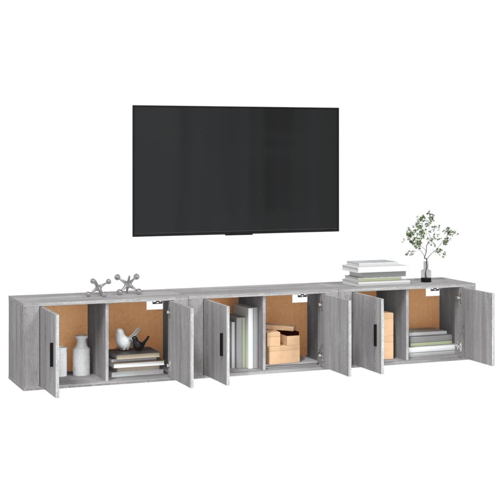 3 db szürke sonoma falra szerelhető TV-szekrény 80x34,5x40 cm