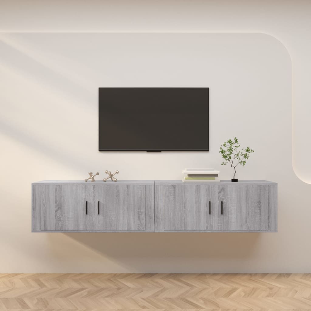 2 db szürke sonoma falra szerelhető TV-szekrény 100x34,5x40 cm