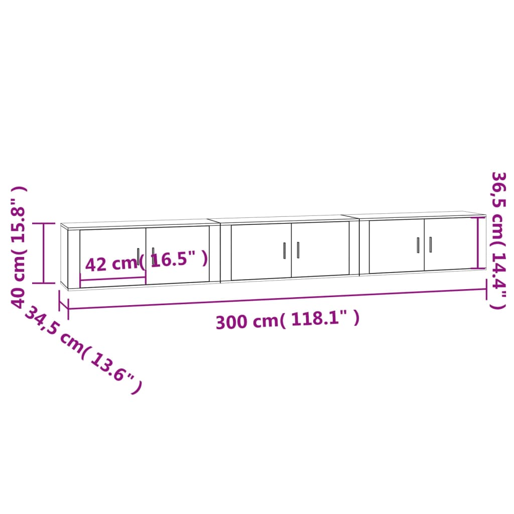 3 db sonoma tölgy színű fali TV-szekrény 100 x 34,5 x 40 cm