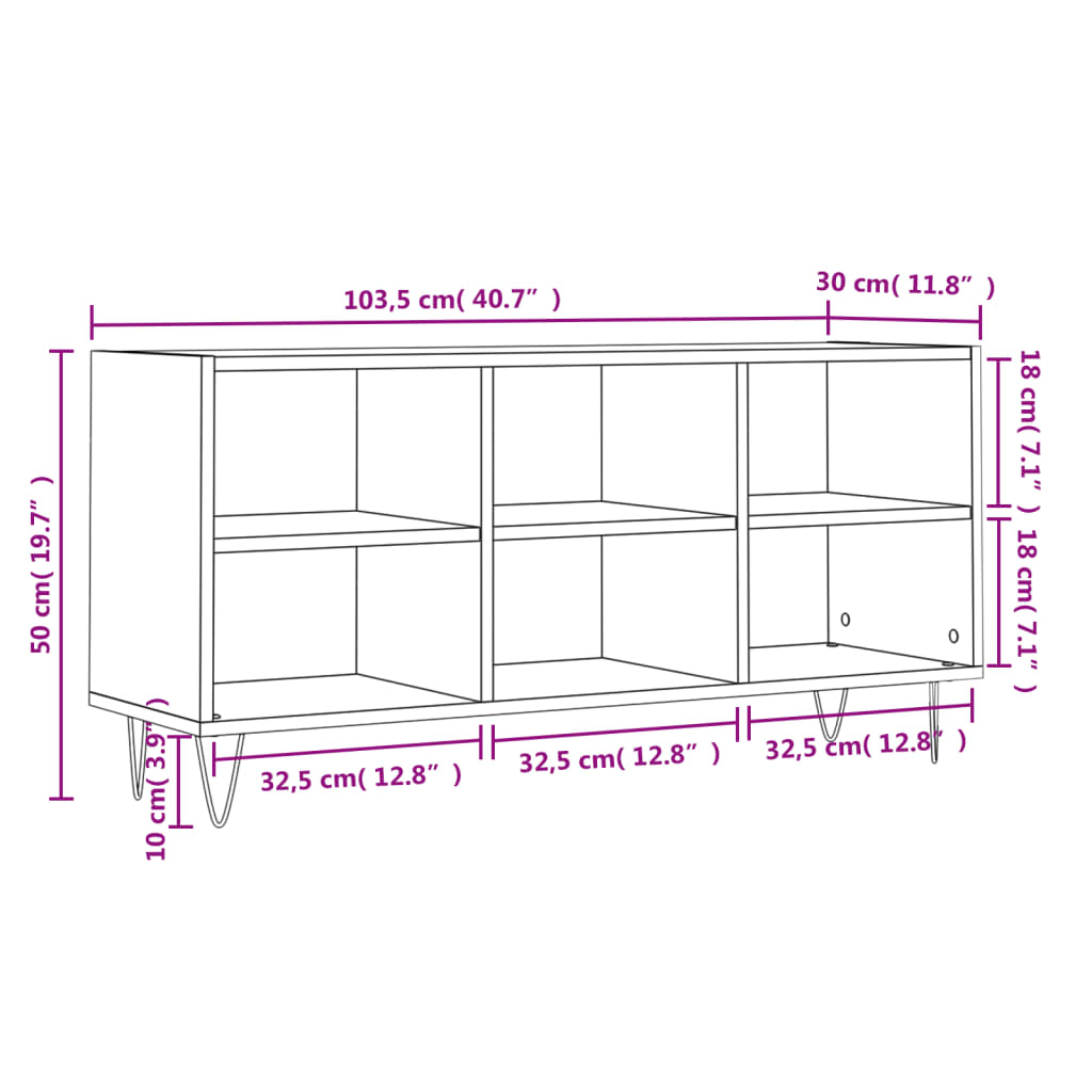 betonszürke szerelt fa TV-szekrény 103,5x30x50 cm