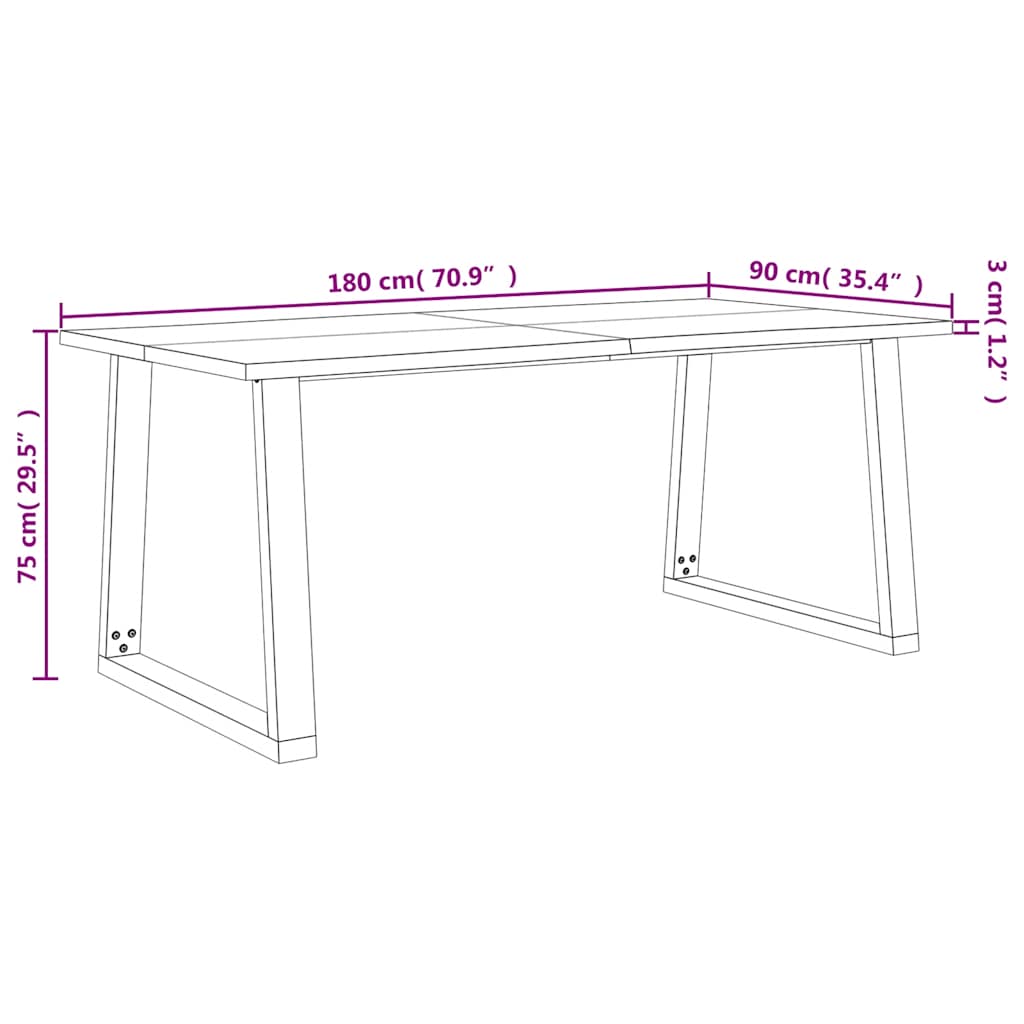 tömör akácfa étkezőasztal természetes éllel 180 x 90 x 75 cm