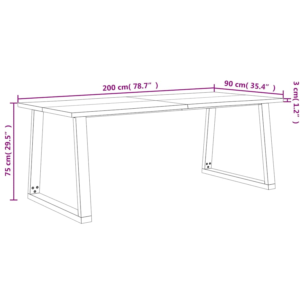 tömör akácfa étkezőasztal természetes éllel 200 x 90 x 75 cm