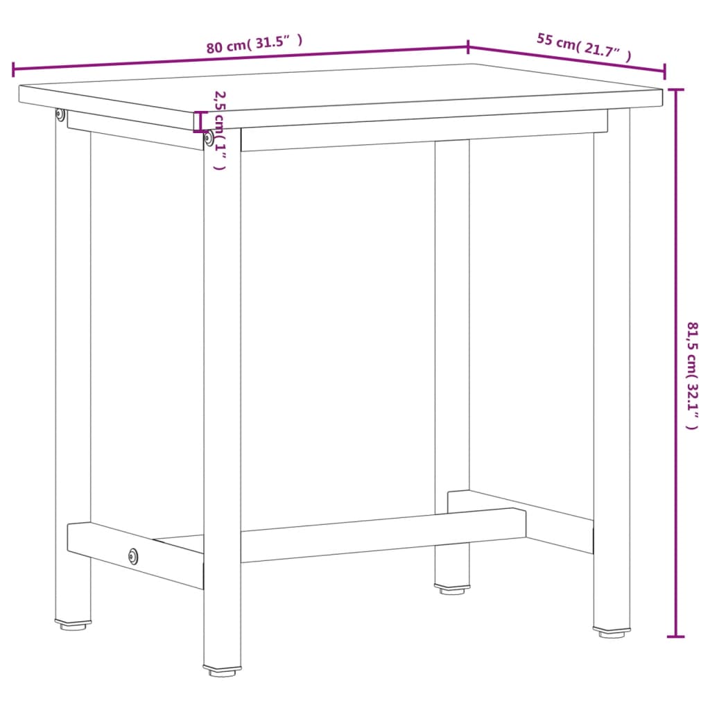 tömör bükkfa és fém munkaasztallap 80x55x81,5 cm