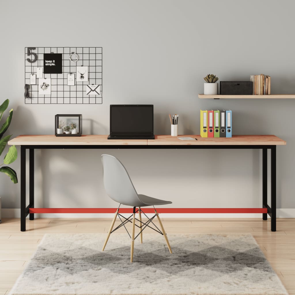 tömör bükkfa és fém munkaasztallap 220x55x81,5 cm
