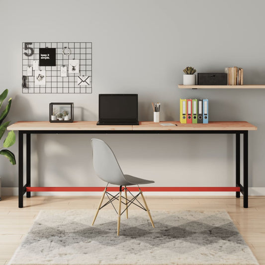 tömör bükkfa és fém munkaasztallap 220x55x81,5 cm
