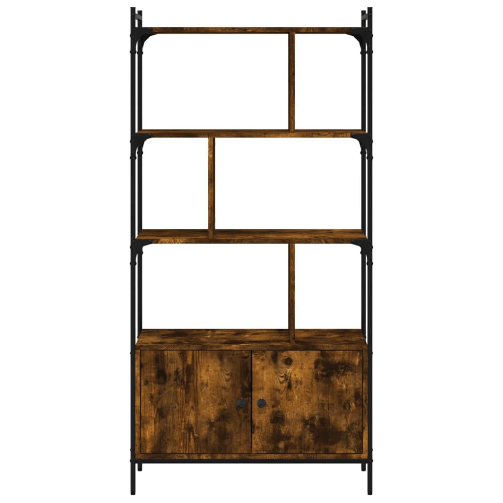 füstös tölgy szerelt fa könyvespolc ajtókkal 76,5x30x154,5 cm