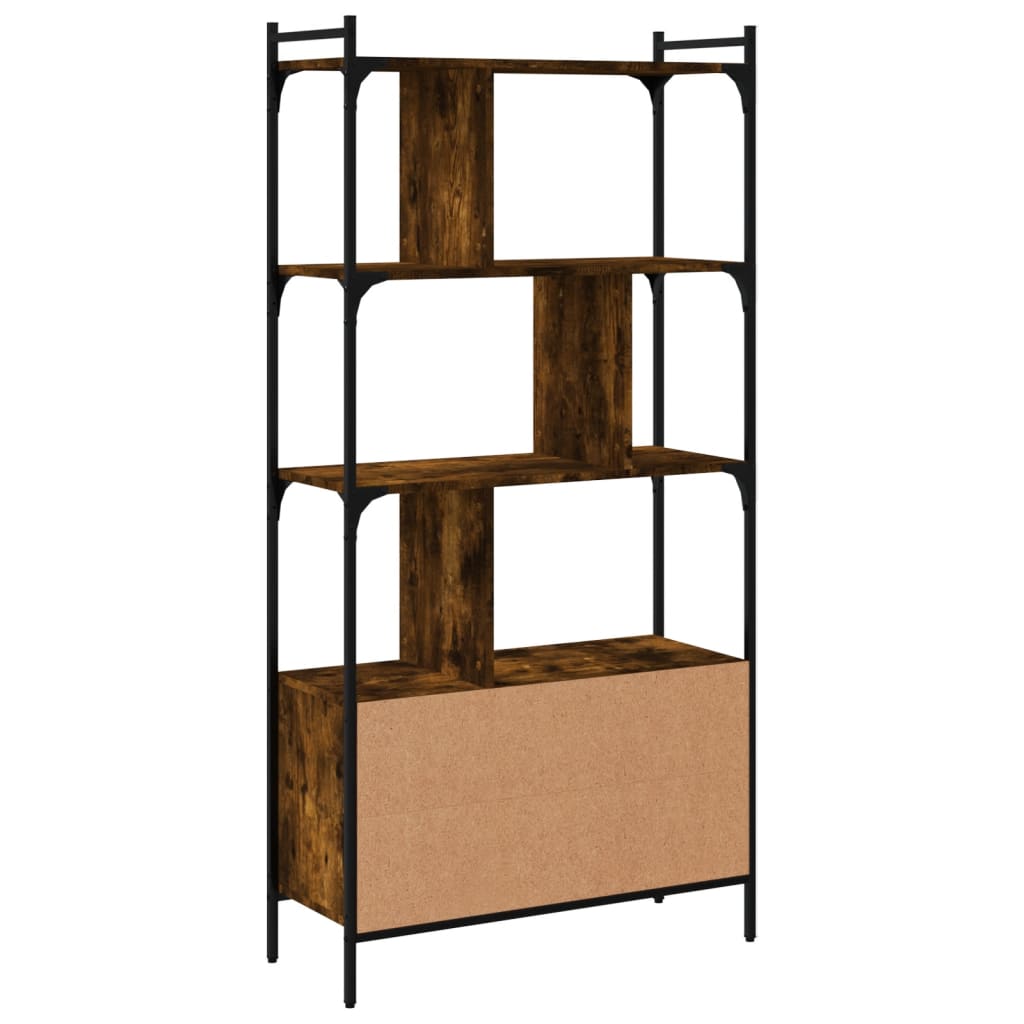 füstös tölgy szerelt fa könyvespolc ajtókkal 76,5x30x154,5 cm