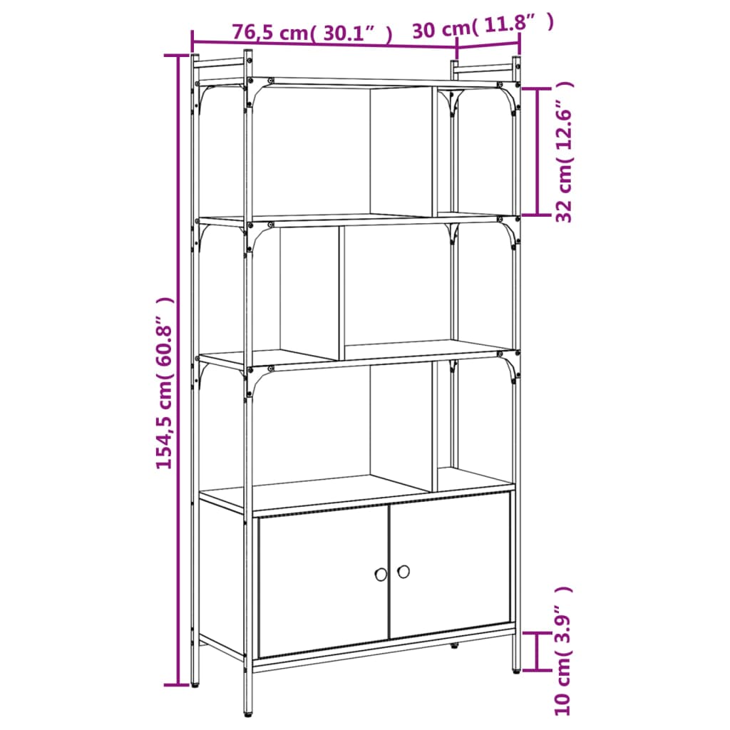 füstös tölgy szerelt fa könyvespolc ajtókkal 76,5x30x154,5 cm