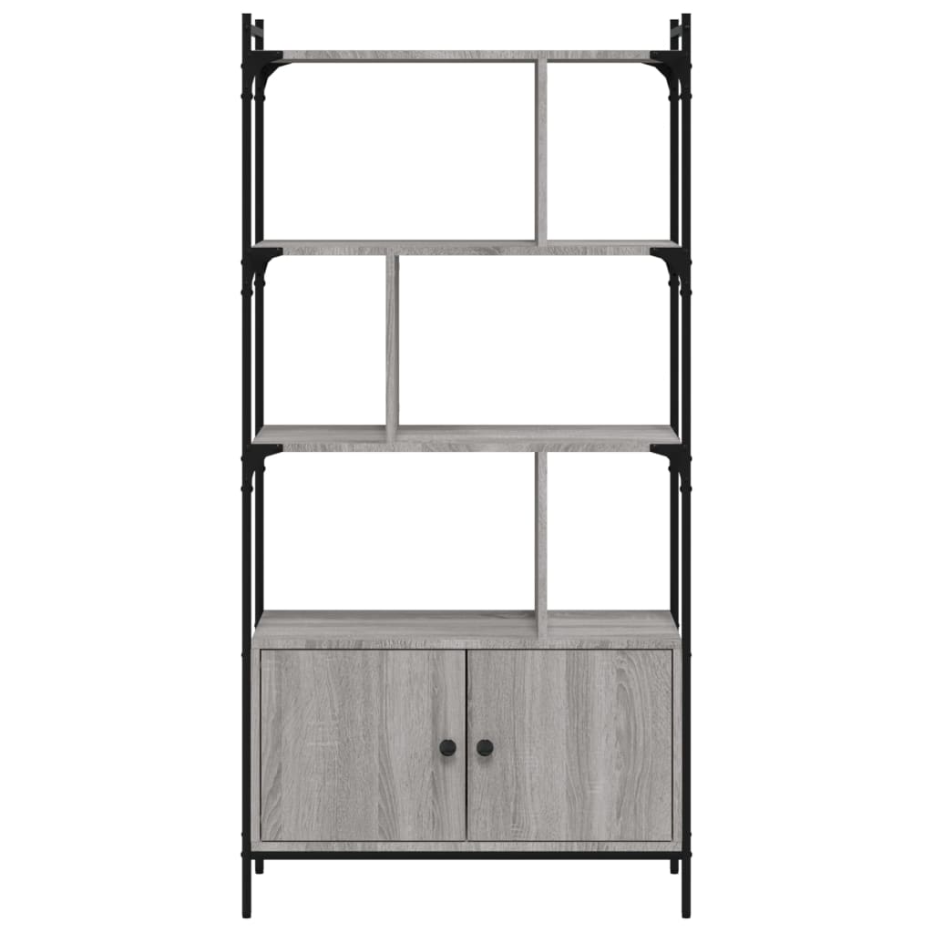 szürke sonoma szerelt fa könyvespolc ajtókkal 76,5x30x154,5 cm