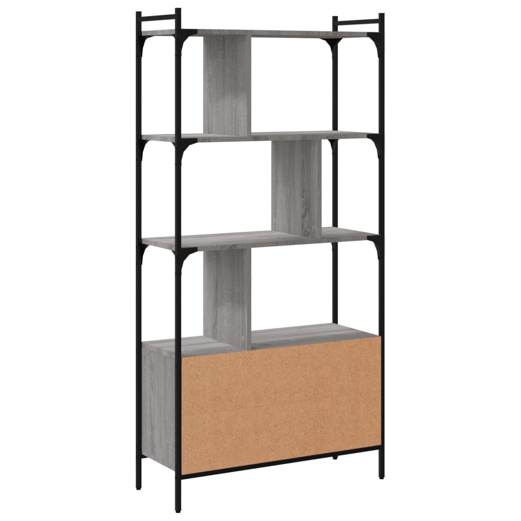 szürke sonoma szerelt fa könyvespolc ajtókkal 76,5x30x154,5 cm