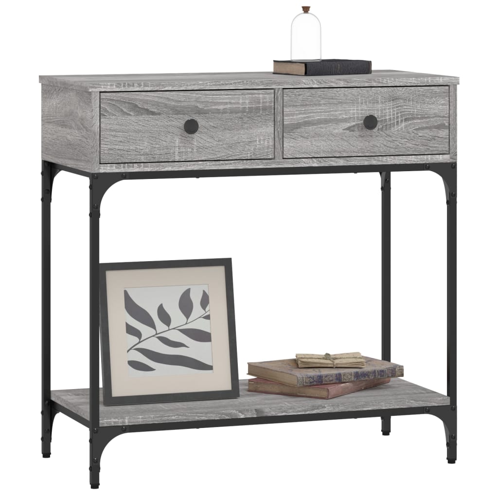 szürke sonoma színű szerelt fa konzolasztal 75 x 34,5 x 75 cm