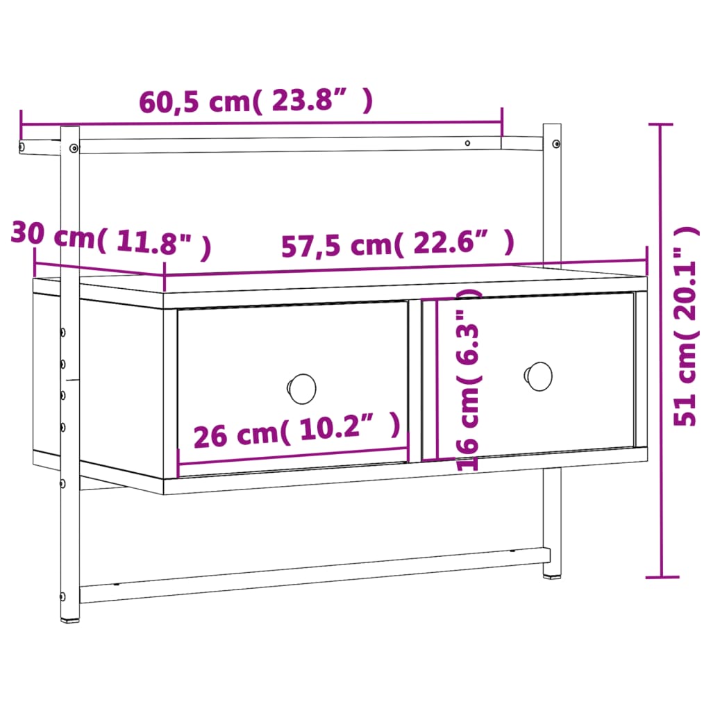 szürke sonoma szerelt fa fali TV szekrény 60,5 x 30 x 51 cm