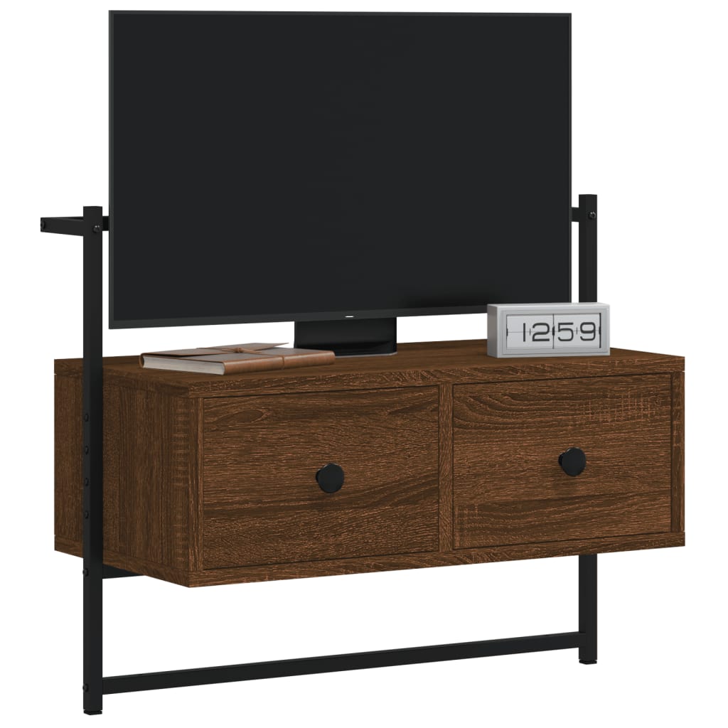barna tölgyszínű szerelt fa fali TV szekrény 60,5 x 30 x 51 cm
