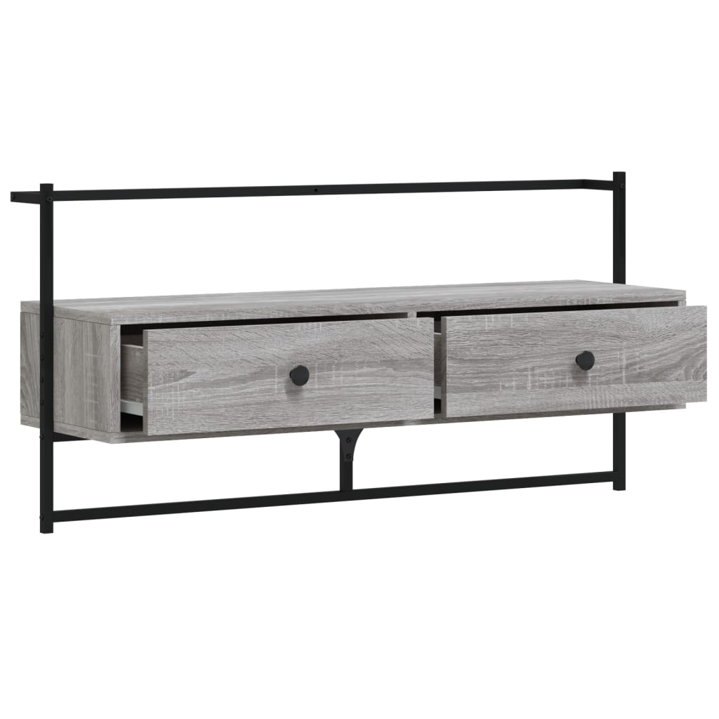 szürke sonoma színű szerelt fa fali TV szekrény 100,5x30x51 cm