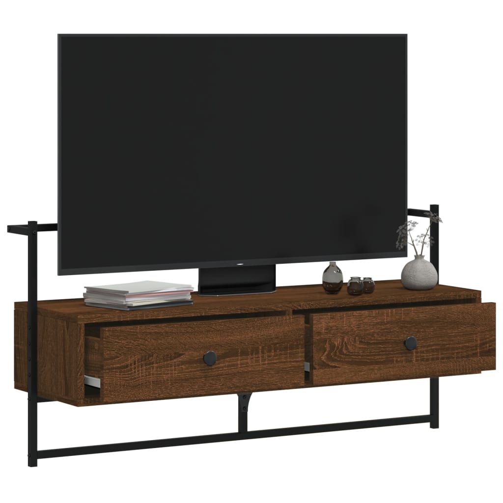 barna tölgyszínű szerelt fa fali TV szekrény 100,5 x 30 x 51 cm
