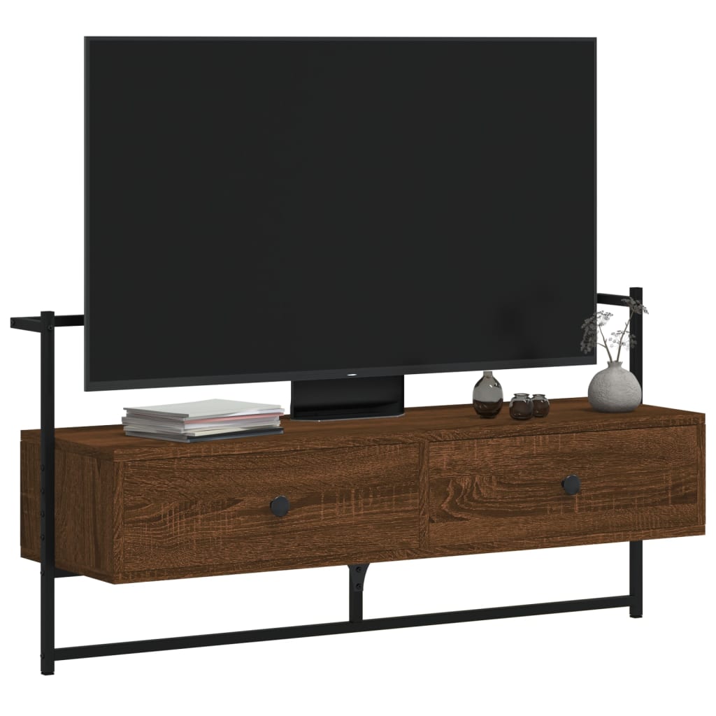 barna tölgyszínű szerelt fa fali TV szekrény 100,5 x 30 x 51 cm