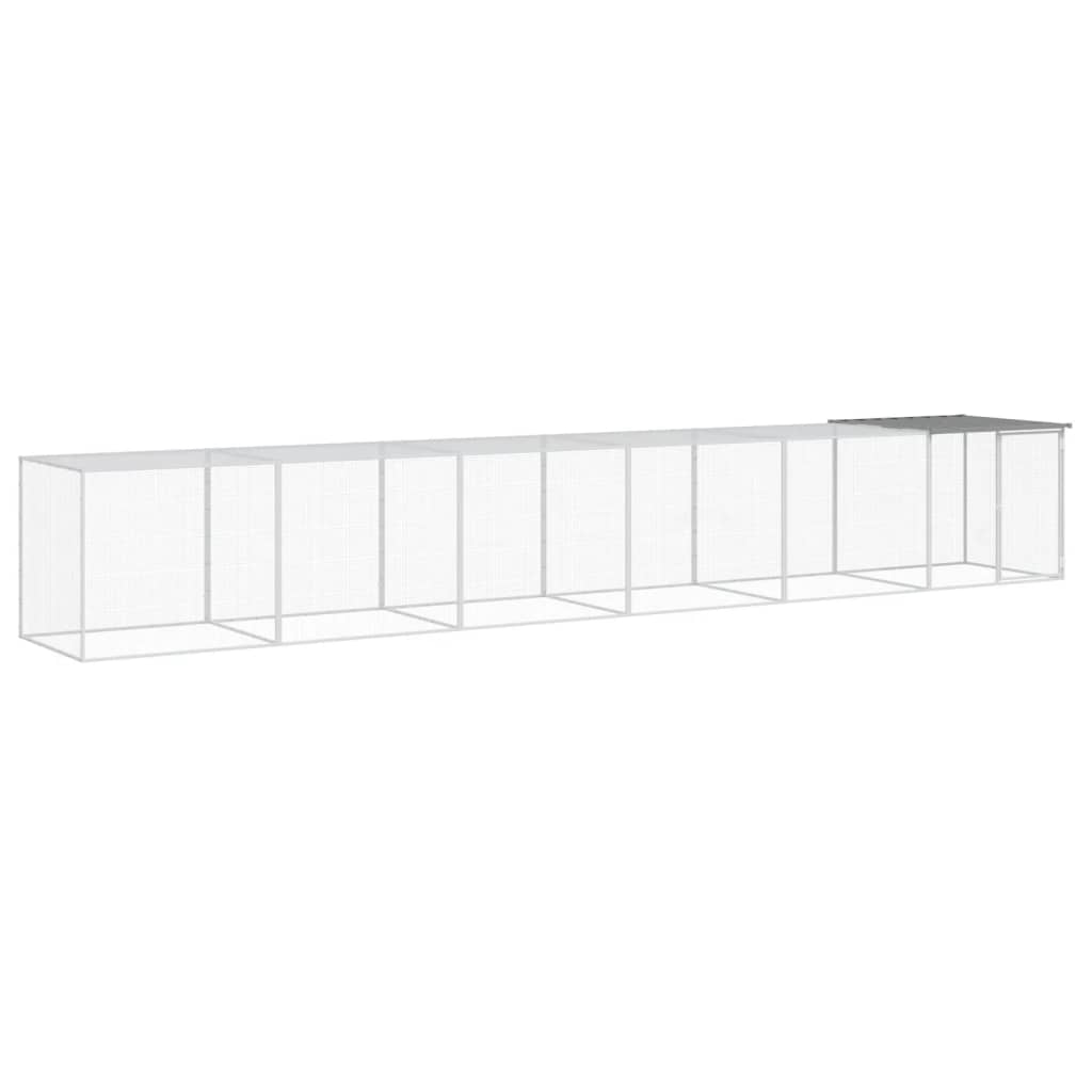 világosszürke horganyzott acél tyúkketrec tetővel 603x98x90 cm