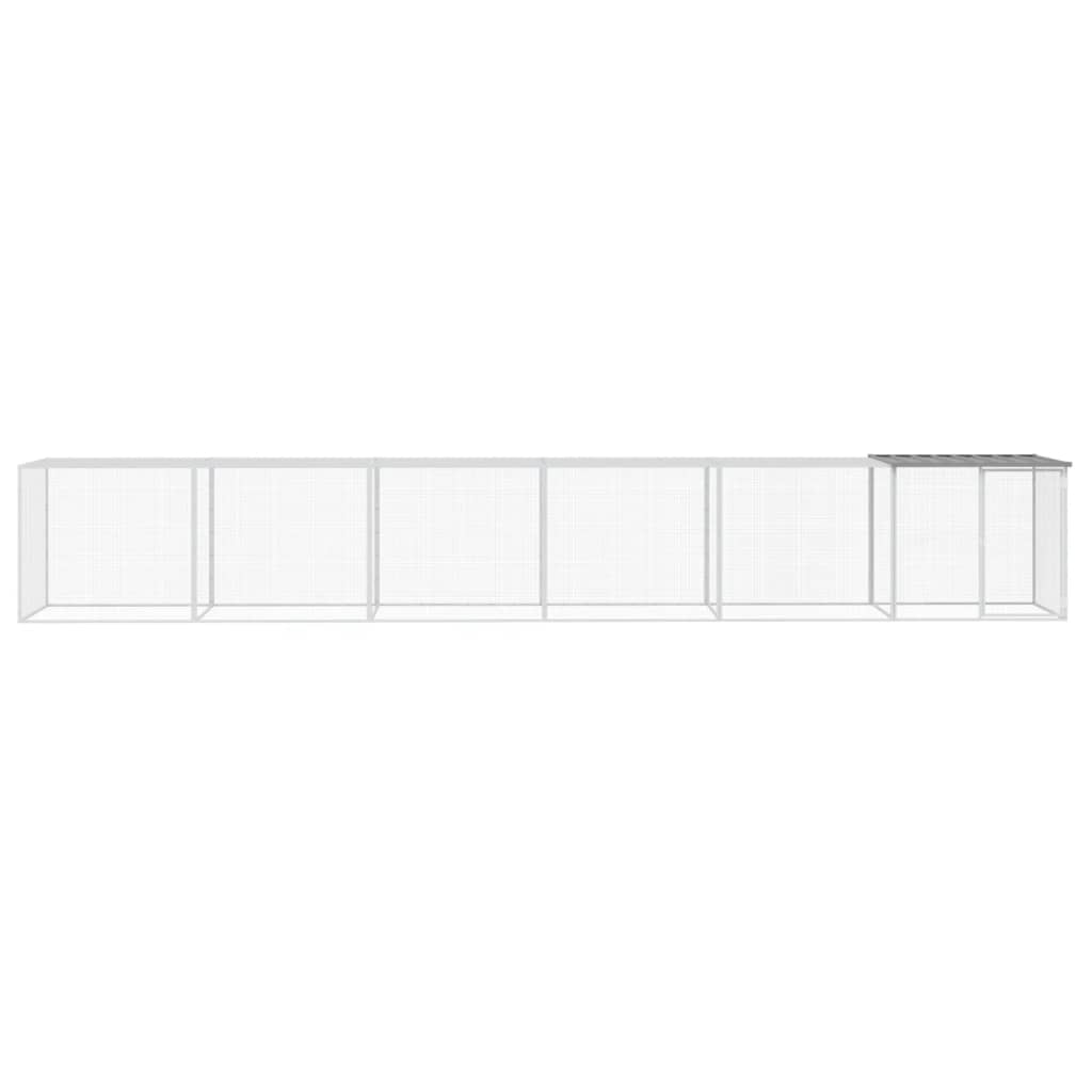 világosszürke horganyzott acél tyúkketrec tetővel 603x98x90 cm