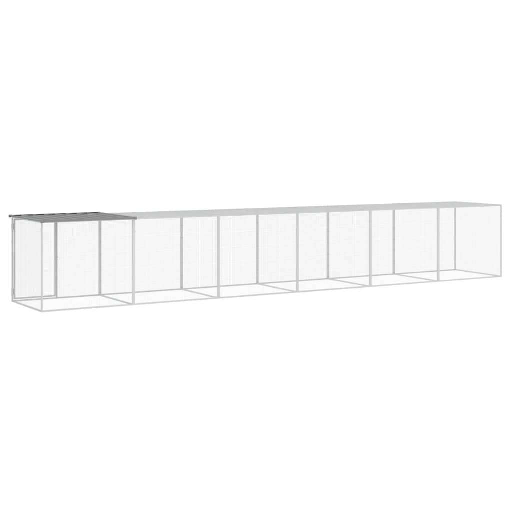 világosszürke horganyzott acél tyúkketrec tetővel 603x98x90 cm