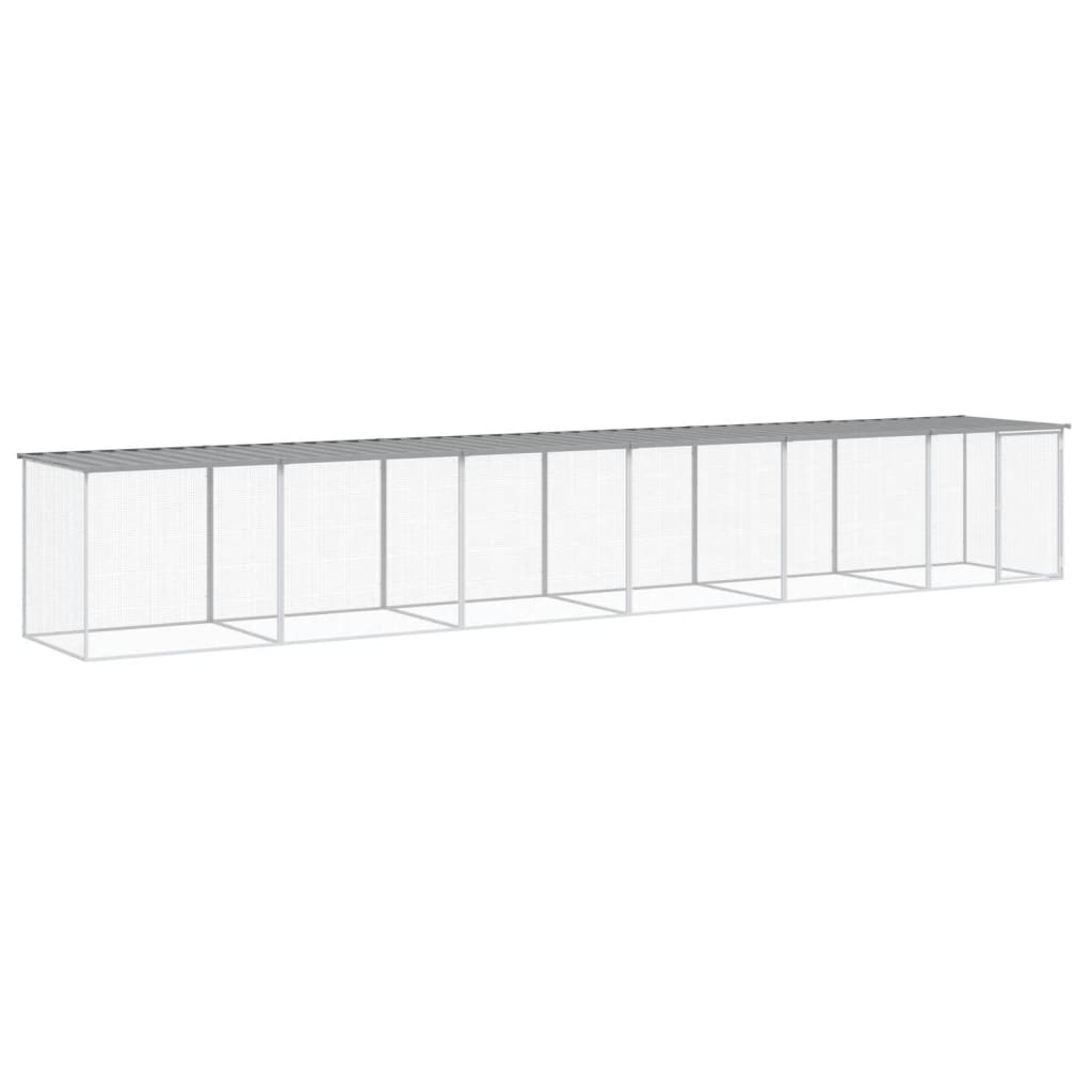 világosszürke horganyzott acél tyúkketrec tetővel 603x98x90 cm
