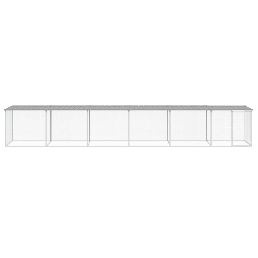 világosszürke horganyzott acél tyúkketrec tetővel 603x98x90 cm