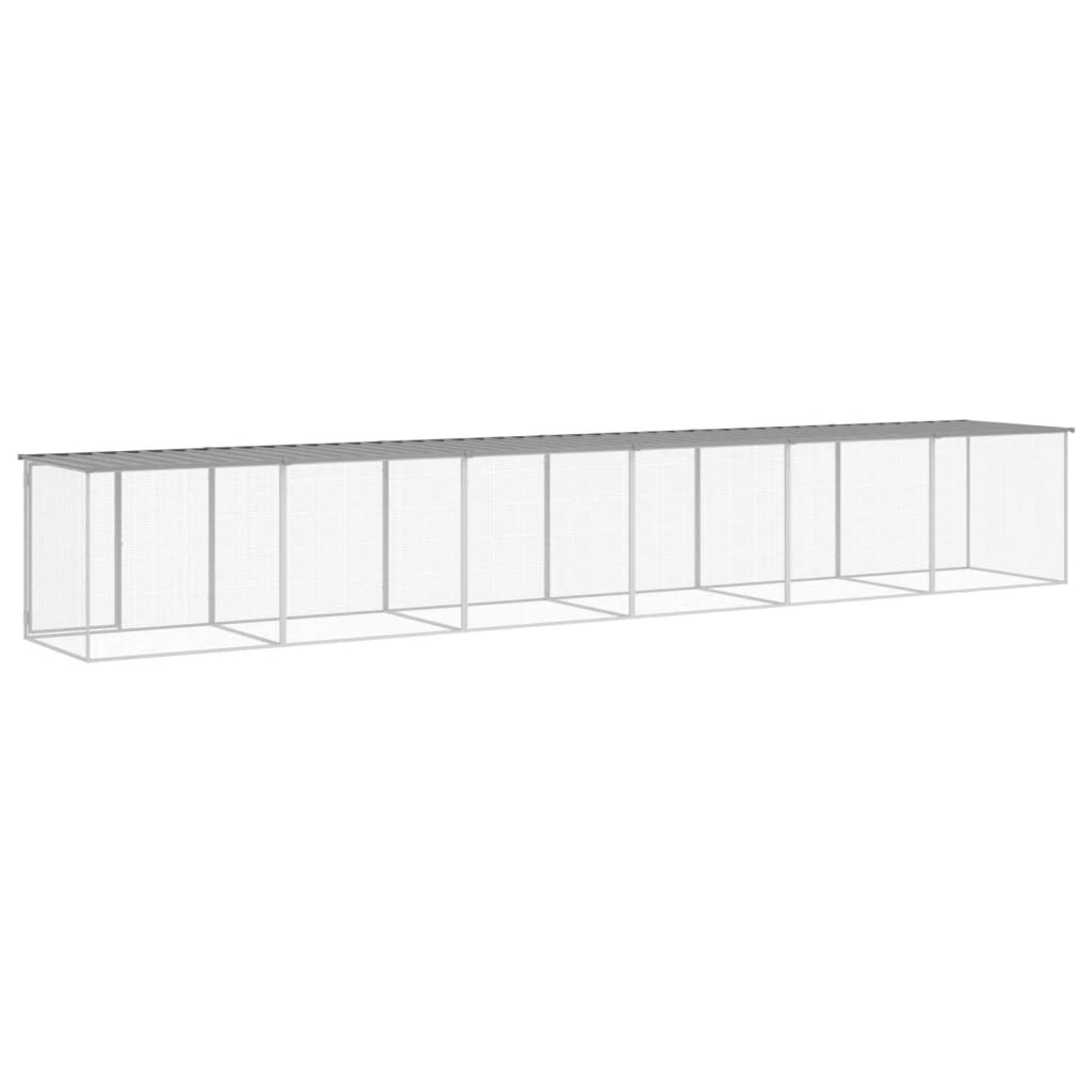 világosszürke horganyzott acél tyúkketrec tetővel 603x98x90 cm