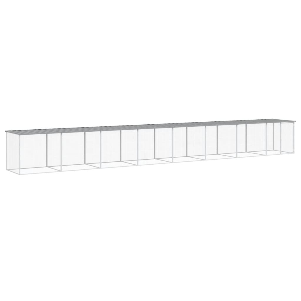 világosszürke horganyzott acél tyúkketrec tetővel 803x98x90 cm