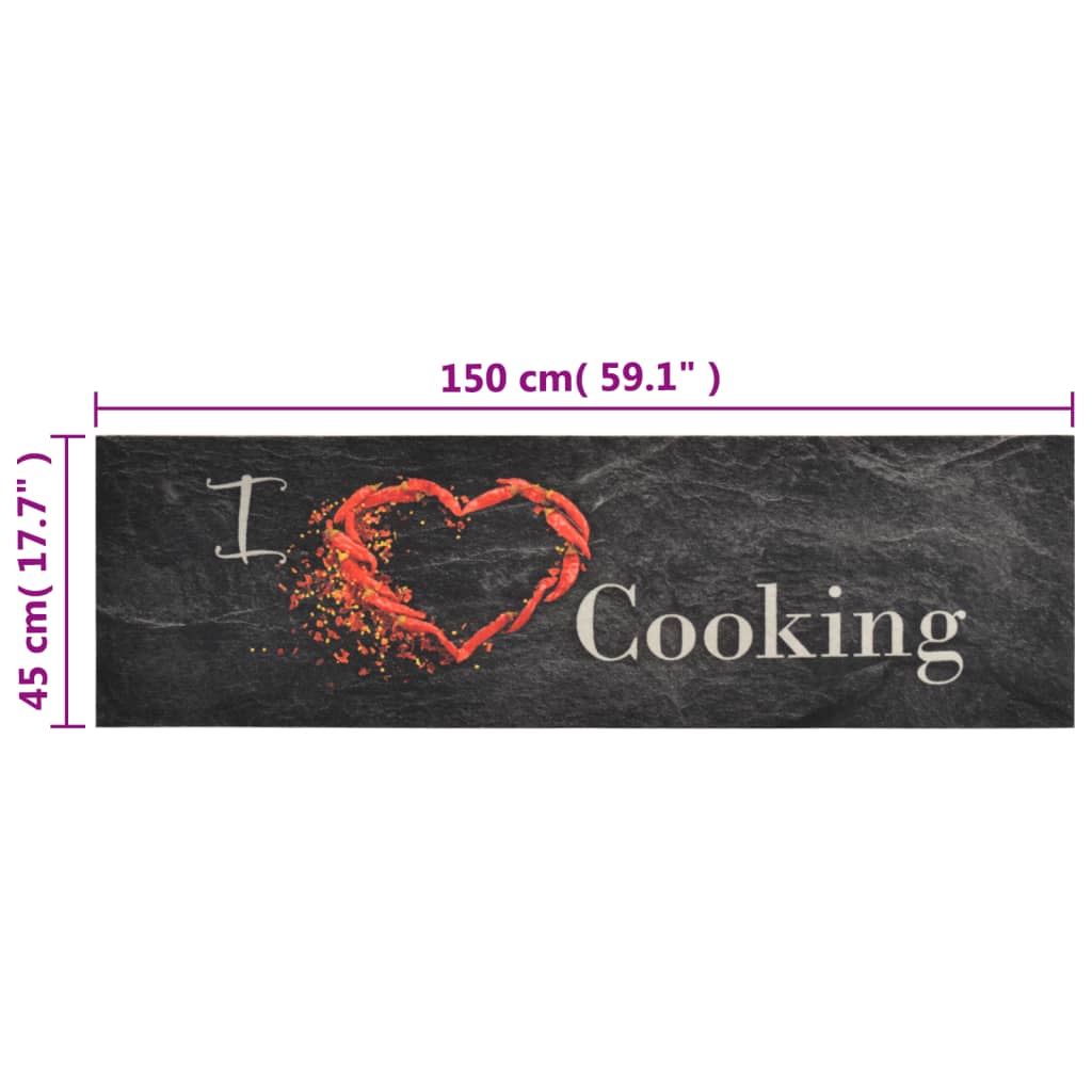 fekete mosható cooking feliratos bársony konyhaszőnyeg 45x150cm