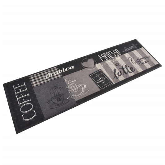 fekete mosható coffee feliratos bársony konyhaszőnyeg 45x150 cm
