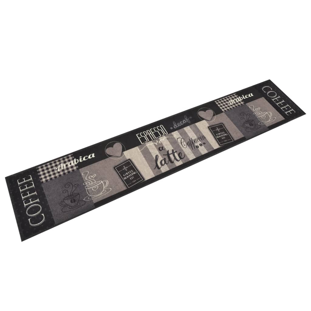 fekete mosható coffee feliratos bársony konyhaszőnyeg 60x300 cm
