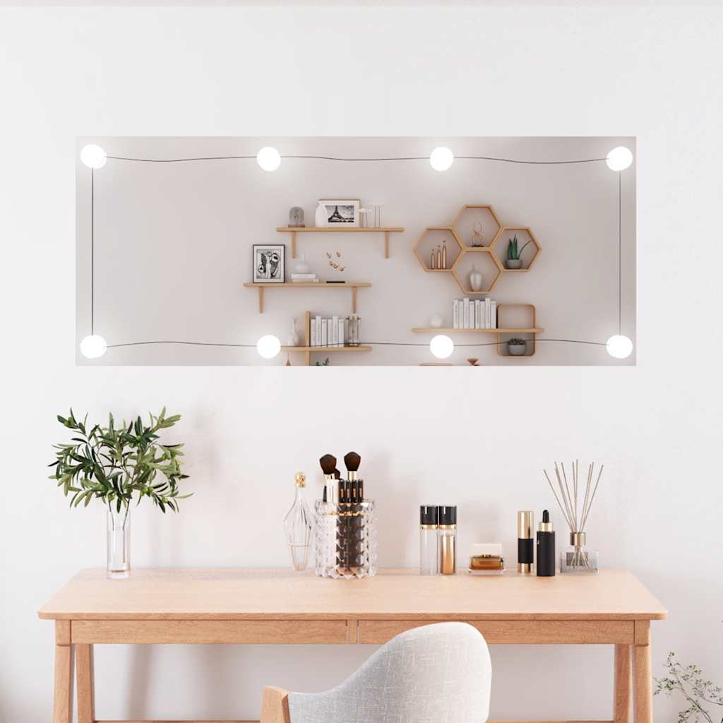 téglalap alakú üveg falitükör LED fényekkel 40 x 100 cm