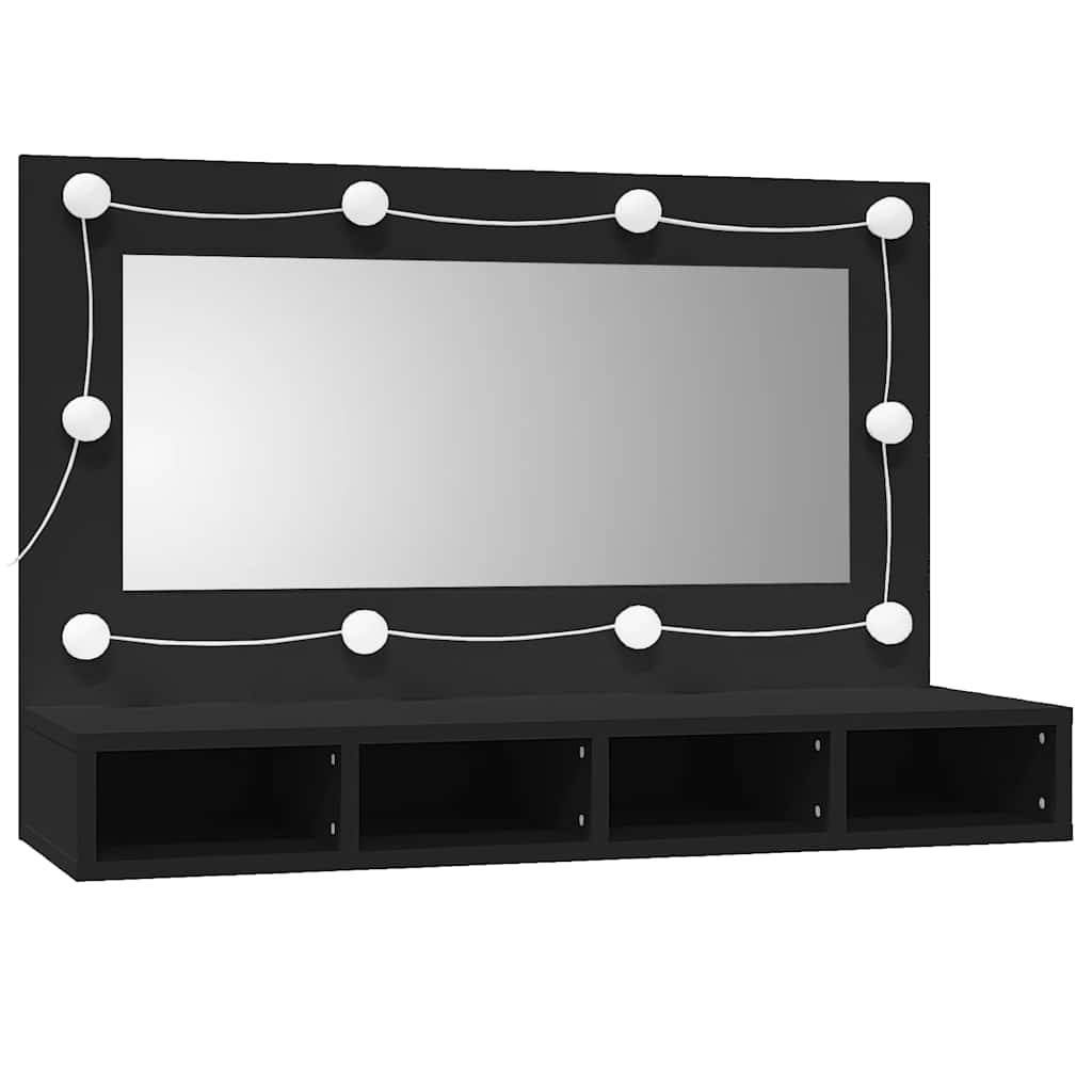 fekete tükrös szekrény LED-ekkel 90x31,5x62 cm