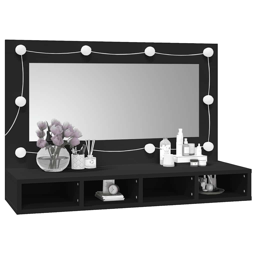 fekete tükrös szekrény LED-ekkel 90x31,5x62 cm