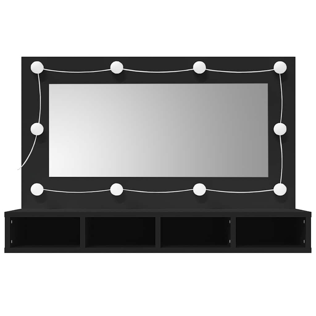 fekete tükrös szekrény LED-ekkel 90x31,5x62 cm