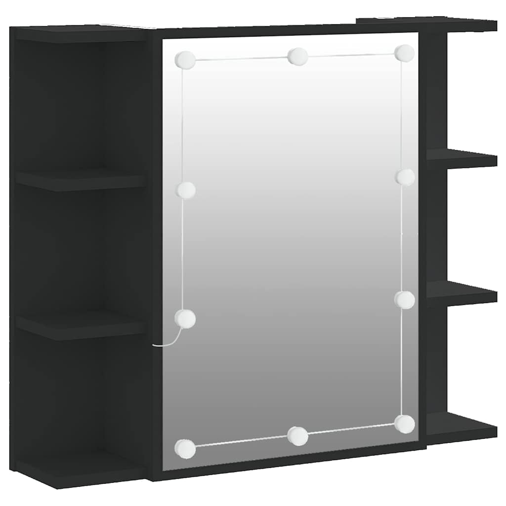 fekete tükrös szekrény LED-ekkel 70 x 16,5 x 60 cm
