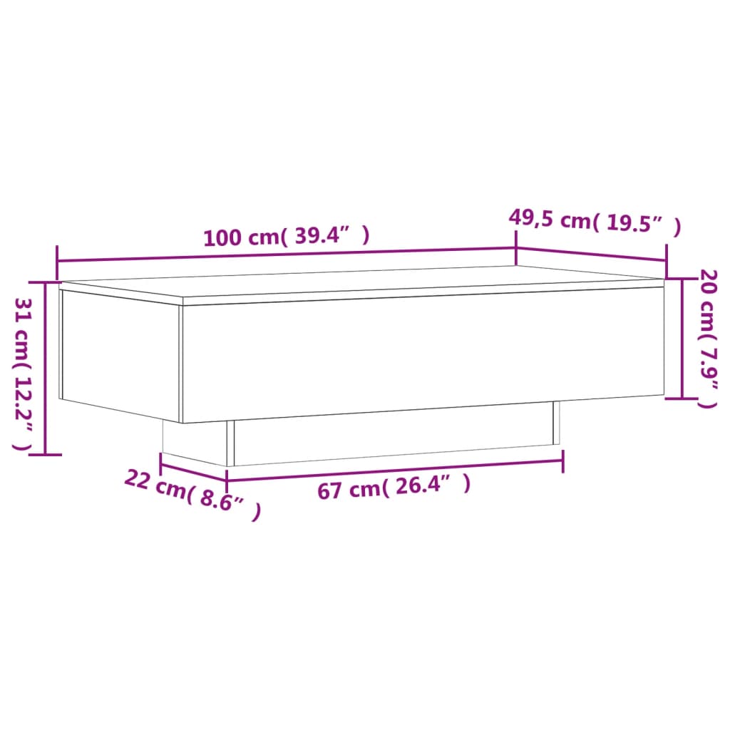 fekete szerelt fa dohányzóasztal 100x49,5x31 cm
