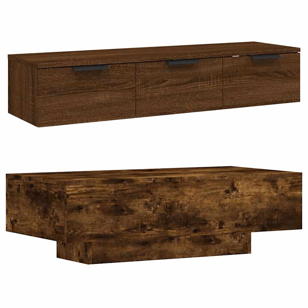 füstös tölgy színű szerelt fa dohányzóasztal 100x49,5x31 cm