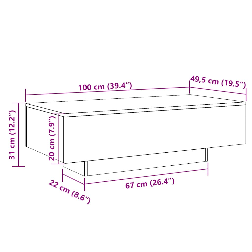 füstös tölgy színű szerelt fa dohányzóasztal 100x49,5x31 cm
