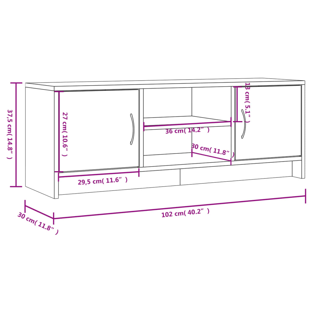 szürke sonoma színű szerelt fa TV-szekrény 102x30x37,5 cm