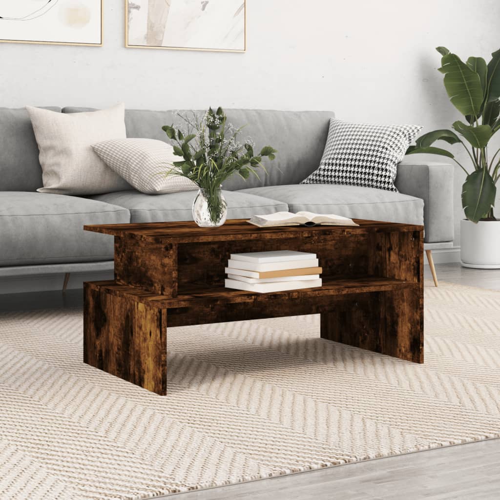 füstös tölgy színű szerelt fa dohányzóasztal 90x55x42,5 cm