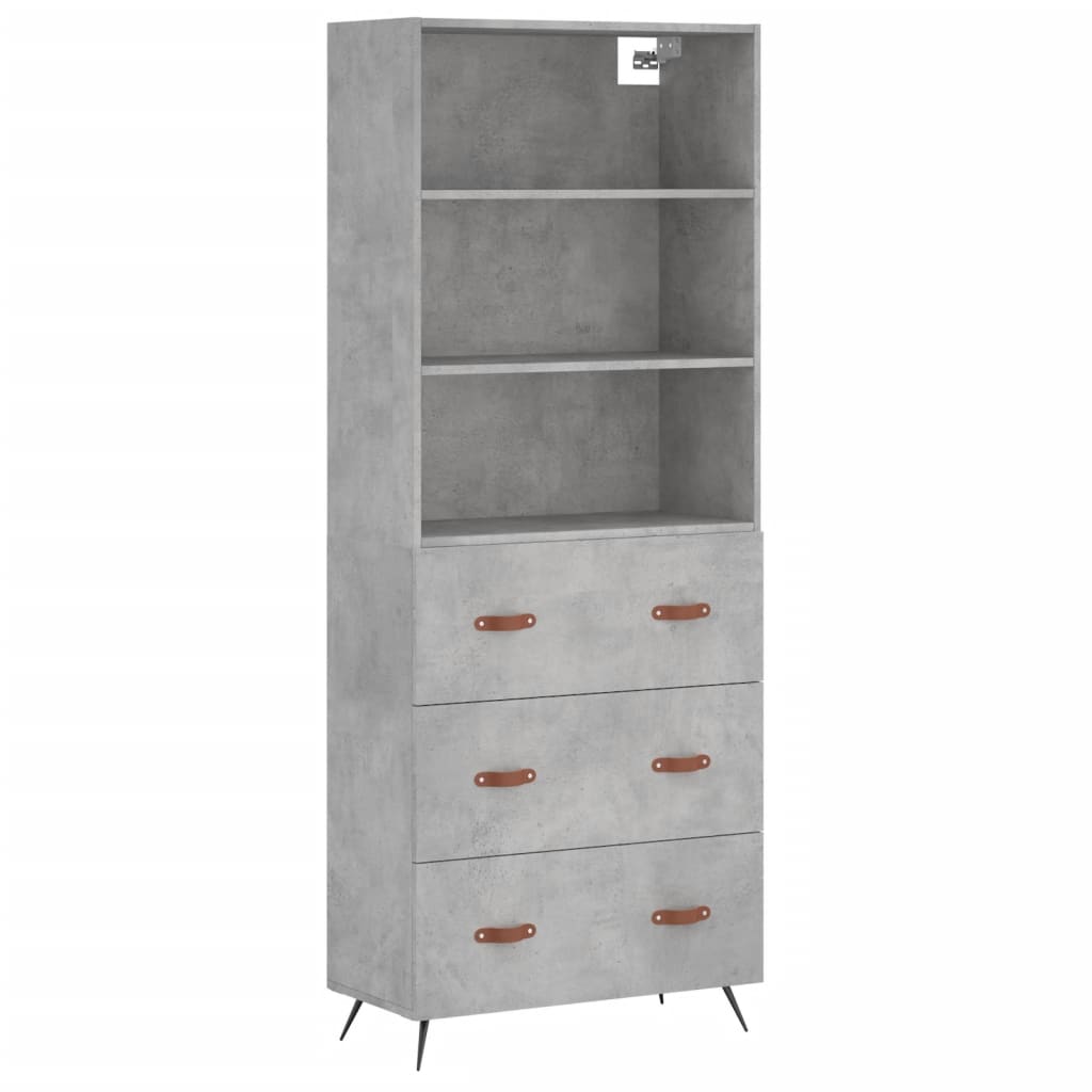 betonszürke szerelt fa magasszekrény 69,5 x 34 x 180 cm