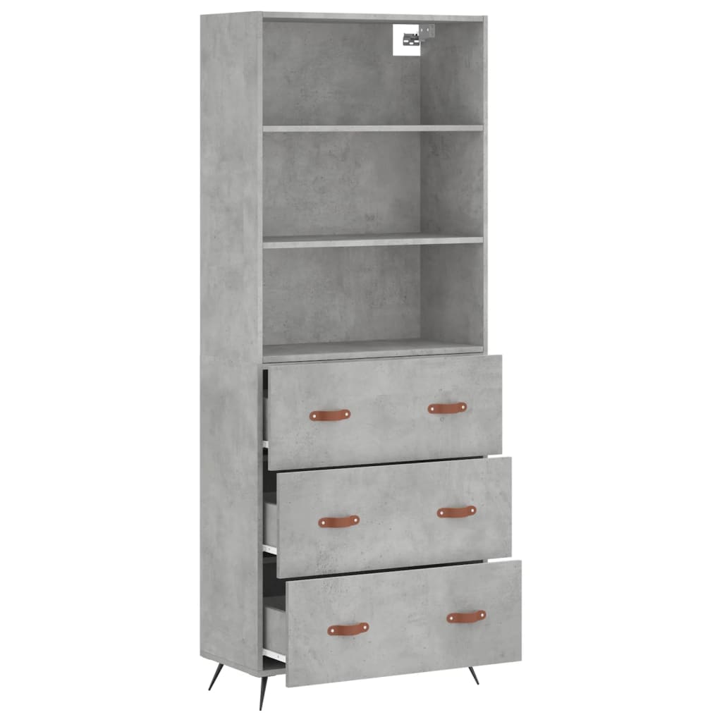 betonszürke szerelt fa magasszekrény 69,5 x 34 x 180 cm