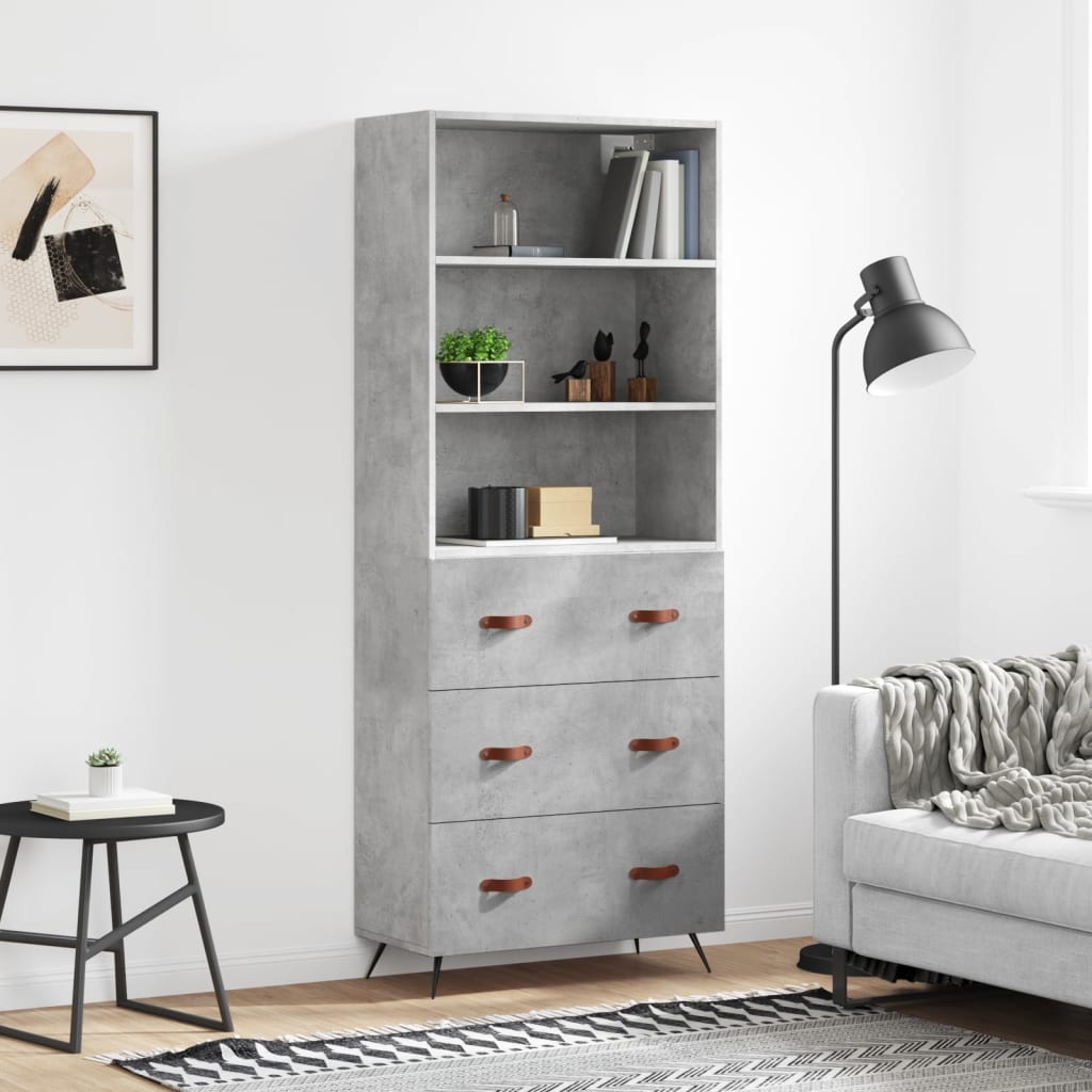betonszürke szerelt fa magasszekrény 69,5 x 34 x 180 cm